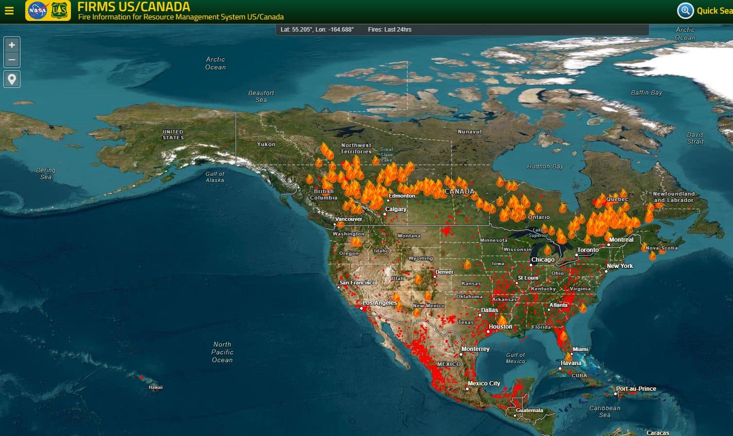 carte en temps réel des incendies de fue de forêt canada